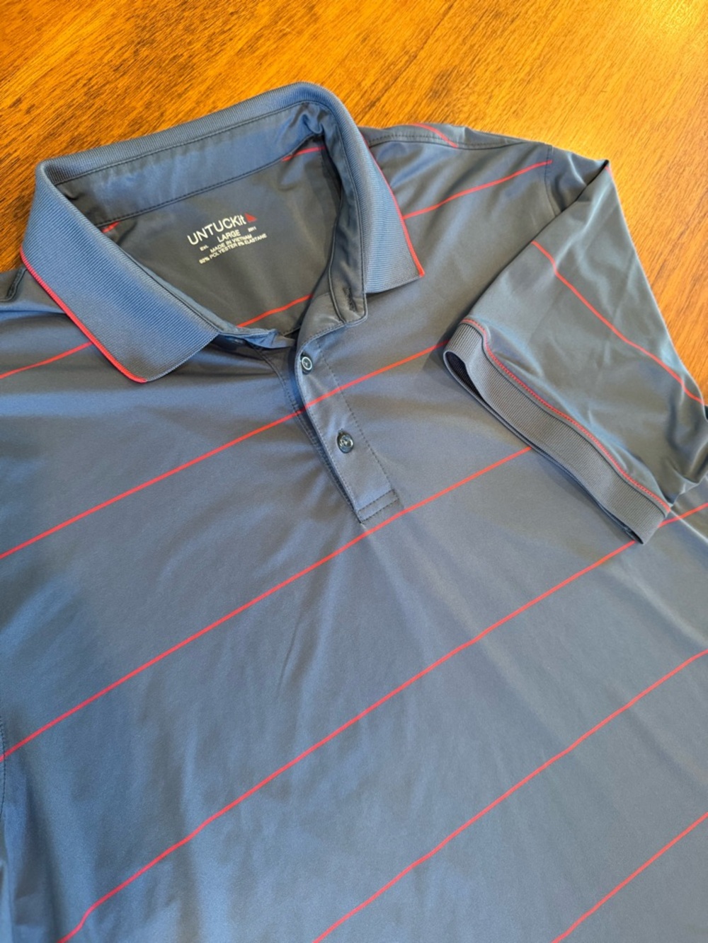 UNTUCKit Regular‎ Cronos Wide Stripe Polo Size Large Blue With Red Stripe